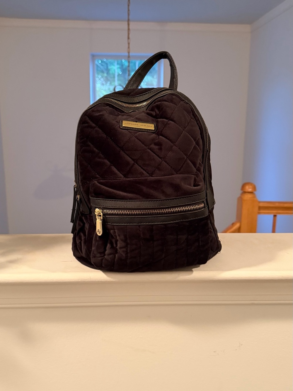 Adrienne Vittadini Quilted Black Velvet Mini Backpack